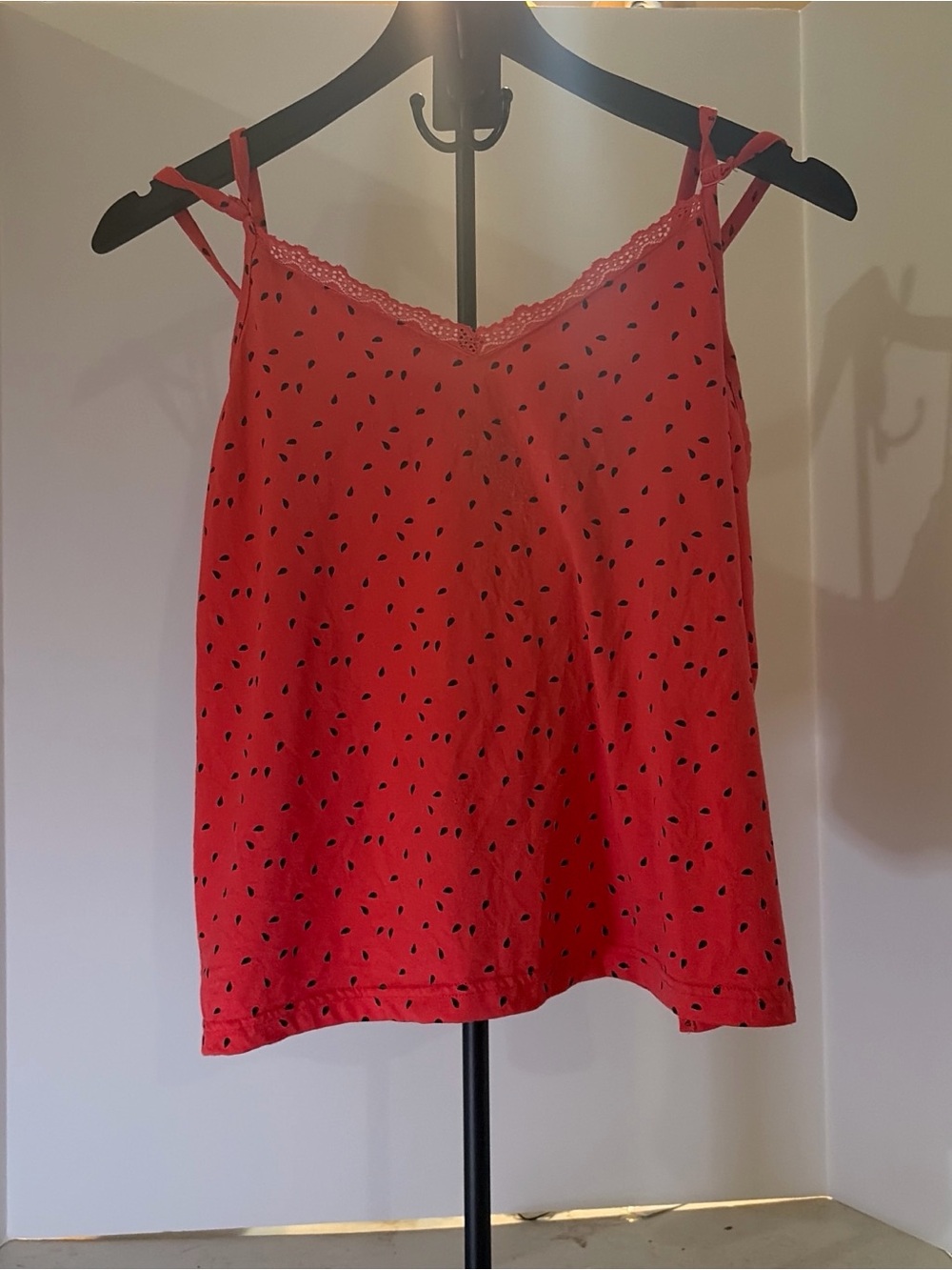 Muk Luks Red Cami with Black Dot Print and Lace Trim
